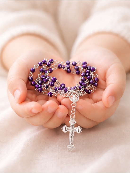 Other - Children’s Purple Rosary 4mm Beads Silver Tone Crucifix Catholic Baptism